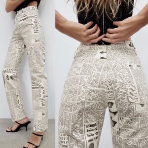ZARA NEWSPAPER STRAIGHT LEG JEANS